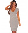 Women's Plunge V Neck Ribbed Bodycon Dress