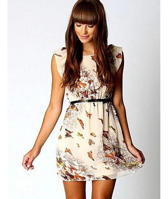 Women's Butterfly Print Chiffon Mini Dress