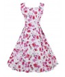 Women's Plus Size Vintage Swing Dress,Floral Strap Midi Sleeveless Pink Cotton Summer