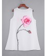 Women's Simple / Street chic Loose Dress,Floral Round Neck Above Knee Sleeveless White Polyester Summer