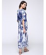 New Boho Maxi Dress Contrast Print Deep V-Neck Side Zipper 3/4 Sleeve Beach Evening Party Long