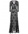 Women's Sexy V Neck Long Sleeve Lace Maxi Dress