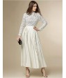 Boutique S Women's Going out Street chic Chiffon Dress,Patchwork Stand Maxi Long Sleeve White Polyester Fall