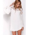 Women's Party/Cocktail Loose Dress Round Neck Mini Long Sleeve White Cotton Fall