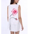 Women's Simple / Street chic Loose Dress,Floral Round Neck Above Knee Sleeveless White Polyester Summer