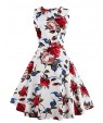 Women's Plus Size Vintage Swing Dress,Floral Round Neck Knee-length Sleeveless Red / White / Black / Multi-color Cotton Summer