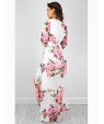 Women's Going out Boho Swing Dress,Floral Deep V Maxi Long Sleeve White Polyester Summer