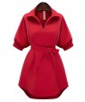 Women's Plus Size Simple Sheath Dress,Solid Shirt Collar Above Knee ? Length Sleeve Red / Black Polyester Summer