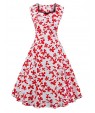 Women's Plus Size Vintage Swing Dress,Floral Square Neck Knee-length Sleeveless Blue / Red / White / Black Cotton Summer