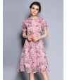 Women's Party/Cocktail Vintage Sheath / Chiffon Dress,Print Round Neck Knee-length Short Sleeve Pink Silk Summer