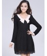 Women's Solid White / Black Dress , Casual Round Neck Long Sleeve