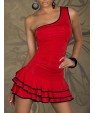 Women's Sexy One Shoulder Cotton and Spandex Mini Dress