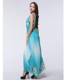 Women's Holiday / Plus Size Boho Chiffon Dress,Print Round Neck Maxi Sleeveless Blue Polyester Summer