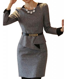 Women's OL Commuter Slim Waist Flod Tweed Plus Size Dress(with Strap)