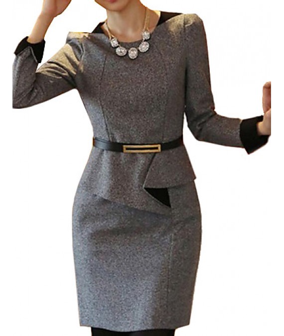 Women's OL Commuter Slim Waist Flod Tweed Plus Size Dress(with Strap)