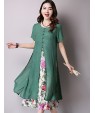 Women's Vintage Ethnic Print Floral Loose Dress,Casual/Daily Round Neck False two Midi Sweet Cotton / Linen