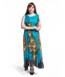 Women's Beach Plus Size / Swing Dress,Animal Print Round Neck Maxi Sleeveless Blue Polyester Summer