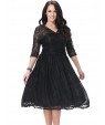 Women's Beach Plus Size / Skater Dress,Solid Deep V Knee-length ? Sleeve Black Polyester Spring