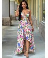 Women's Print Boho Vintage Hollow Out Backless Sexy Beach Pleated Plus Size Sheath Dress,Strap Midi