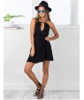 Women's Sexy Loose / Little Black Dress,Solid V Neck Mini Sleeveless Black Rayon Summer