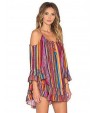 Women's Beach Boho Chiffon Dress,Print Off Shoulder Above Knee Long Sleeve Orange Polyester Summer