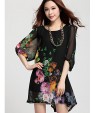 Women's Casual Plus Sizes Micro Elastic Length Sleeve Above Knee Dress (Chiffon)