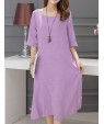 Women's Plus Size / Going out / Loose Dress,Solid Round Neck Midi ? Length Sleeve Red / Black / Purple Cotton / Linen