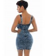 Women'sSexy Cutout Acid Wash Mini Denim Dress