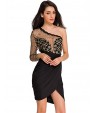 Women'sGolden Lace Black Tulle Evening Dress