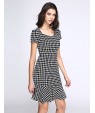 Women's Vintage / Simple Houndstooth Ruffle Slim Fishtail Plus Size / Sheath Dress,Square Neck Knee-length