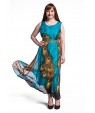 Women's Beach Plus Size / Swing Dress,Animal Print Round Neck Maxi Sleeveless Blue Polyester Summer