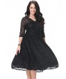 Women's Beach Plus Size / Skater Dress,Solid Deep V Knee-length ? Sleeve Black Polyester Spring