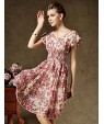 Women's Vintage Short Sleeve Floral Print Chiffon Dress