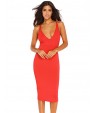 Women's Double Straps Cross Back V Neck Calf Length Dress