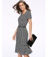 Women's Vintage / Simple Houndstooth Ruffle Slim Fishtail Plus Size / Sheath Dress,Square Neck Knee-length