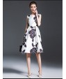 Women's Vintage Floral A Line Dress,Round Neck Knee-length Polyester