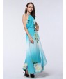 Women's Holiday / Plus Size Boho Chiffon Dress,Print Round Neck Maxi Sleeveless Blue Polyester Summer