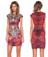 Women's Vintage Floral Sheath Printed Dress , Round Neck Knee-length Polyester