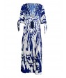 New Boho Maxi Dress Contrast Print Deep V-Neck Side Zipper 3/4 Sleeve Beach Evening Party Long