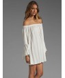 Women's Solid White/Black Dress, Casual/Sexy Off Shoulder Long Sleeve Ruffle Loose