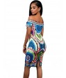 Women's Simple / Street chic Vintage National Style Print Off-The-Shoulder Sheath Dress,Boat Neck Knee-length