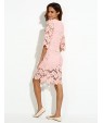 Work Sheath / Lace Dress,Solid Round Neck Knee-length ? Length Sleeve Pink Cotton Spring Mid Rise Micro-elastic