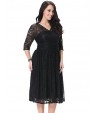 Women's Beach Plus Size / Skater Dress,Solid Deep V Knee-length ? Sleeve Black Polyester Spring