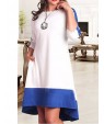 Women's Casual/Daily / Plus Size Simple Loose Dress,Color Block Round Neck Knee-length ? Sleeve Blue / Red / White Polyester Summer