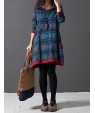 Casual/Daily / Plus Size Cute Dress Round Neck Above Knee Long Sleeve Blue Cotton / Linen Spring / Fall / Winter Inelastic Medium