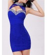 Women's Plus Sizes Halter Sexy Mini Dress , Lace/Spandex Blue/Red/White/Black/Green/Yellow