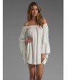 Women's Solid White/Black Dress, Casual/Sexy Off Shoulder Long Sleeve Ruffle Loose